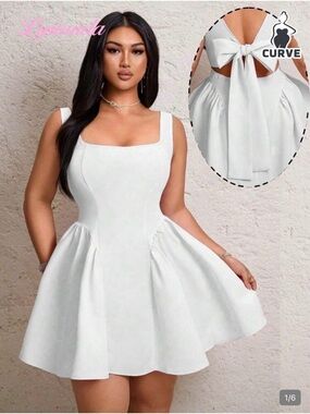 SHEIN Curve White Fit-and-Flare Square Neck Dress